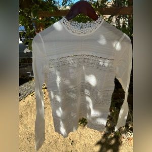 Sezane lace long sleeve blouse - Ecru